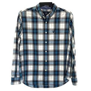 American Eagle Mens Blue Plaid Button Down Shirt Size Large